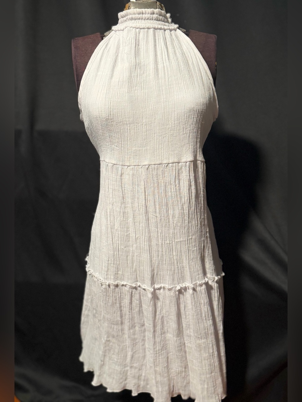 Mlle Gabrielle White Halter Tiered Mini Dress - S (NWOT)